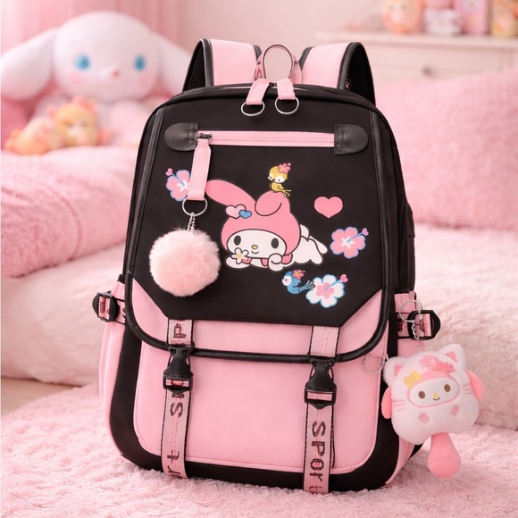 Hello Kitty Other - My Melody Backpack USB Charge Laptop Backpack Rucksack Travel Bag w Plush Charms